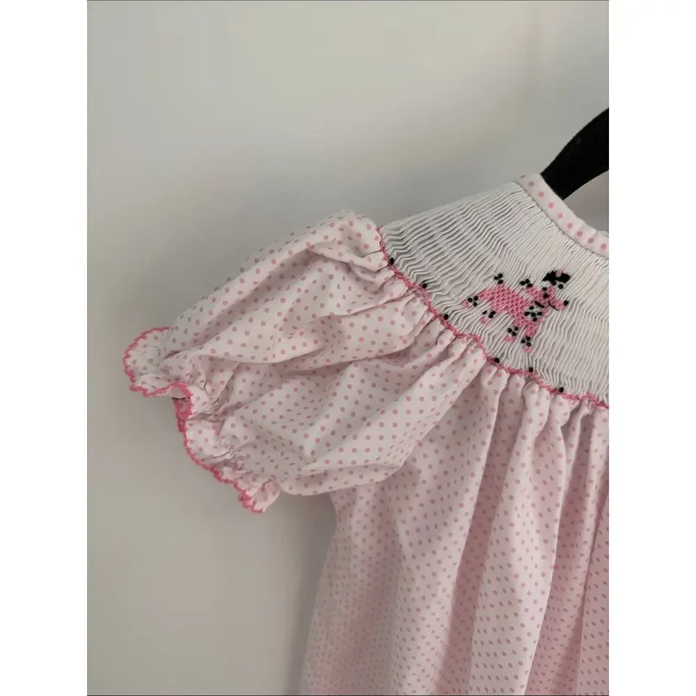 Classic Whimsy Parisian Eiffel Tower poodle embroidered smocked polka dot dress